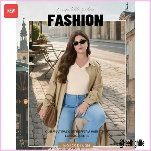 Plus Size Long Sleeve V-Neck Tunic Tops 4 Pack Loose Fit Fall Clothes - Picture 6 of 7